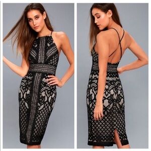 Lulus Primrose Backless Black Lace Midi Dress